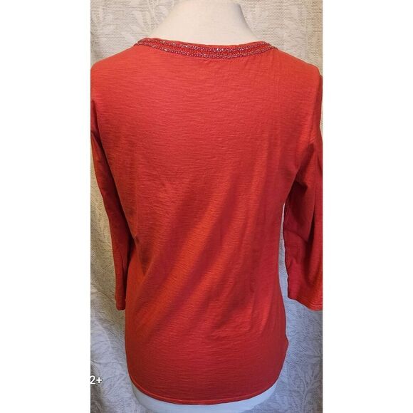 T35 Coldwater Creek Fall Orange Tee w/Sparkly beads at neckline Autumn - Picture 3 of 9
